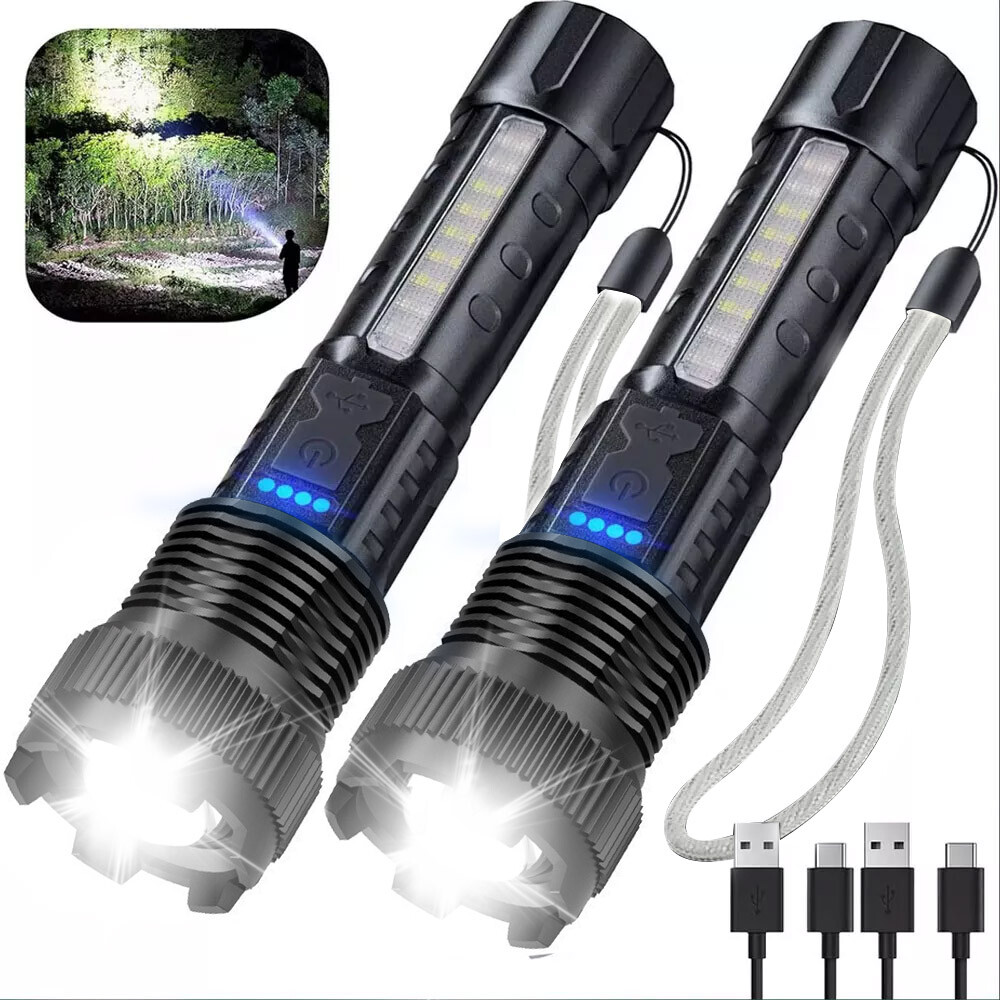 990000000 Lumen Super Bright LED Flashlight Rechargeable Tactical LED Work Light