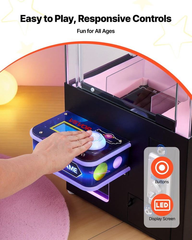 VEVOR Claw Crane Machine Medium Arcade Game with Adjust Difficulty Black Purple