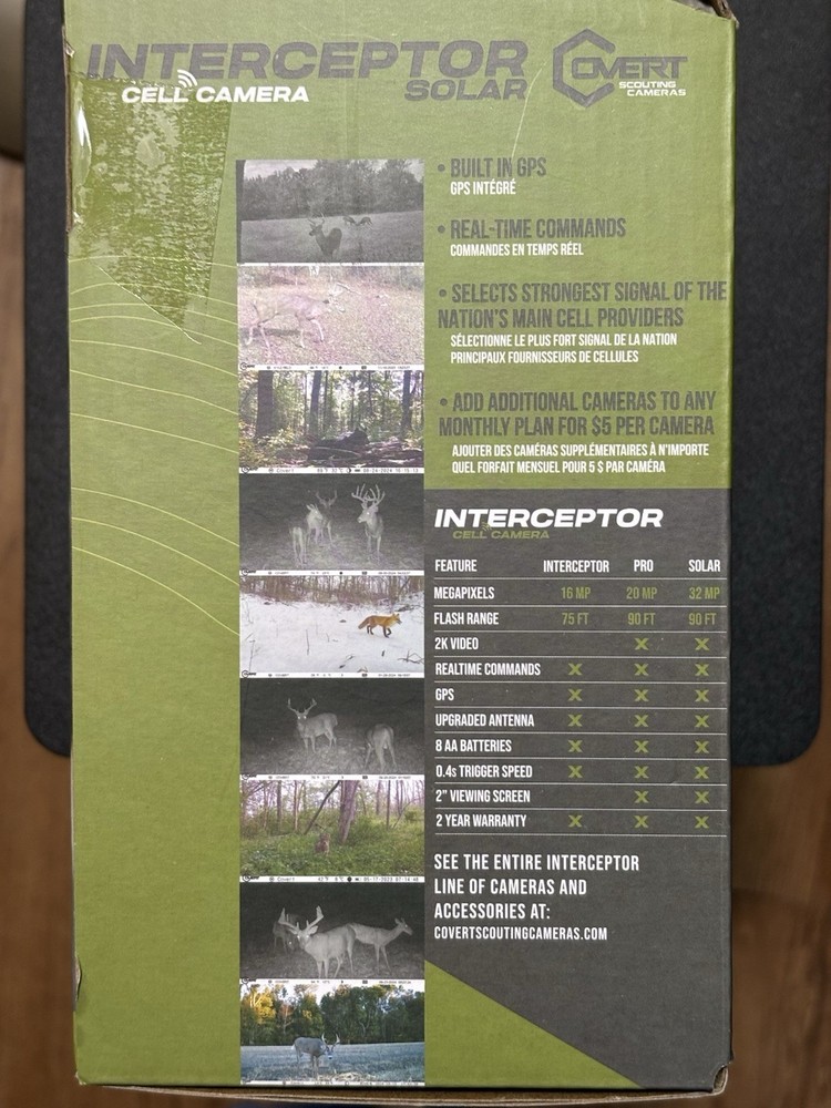 Covert Interceptor Solar Cell Trail Camera 32MP 2K Video GPS 2" Screen