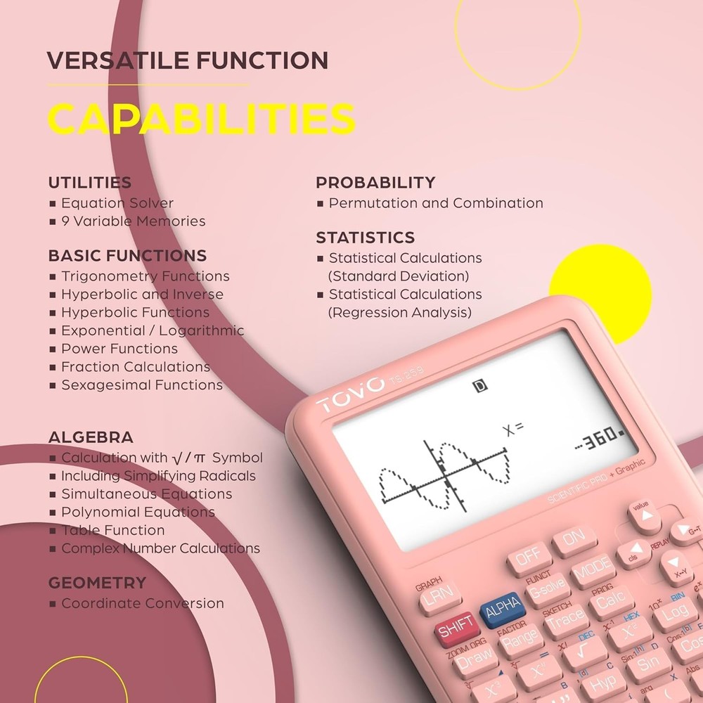 TOVO TS-259 Graphing Calculator | 360 Functions, Large LCD & Intuitive Interface