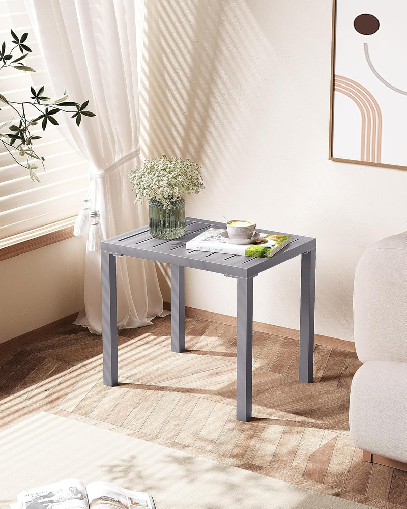 Outdoor Side Table,Aluminum Rectangular Side/End Table, Small Patio Coffee Bistr