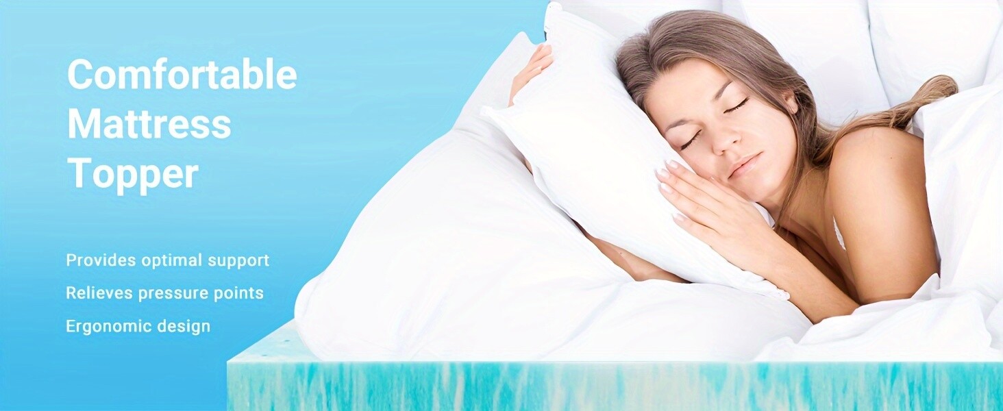Premium Gel Memory Foam Mattress Topper US Certified Comfort Bed Pad for Cooling