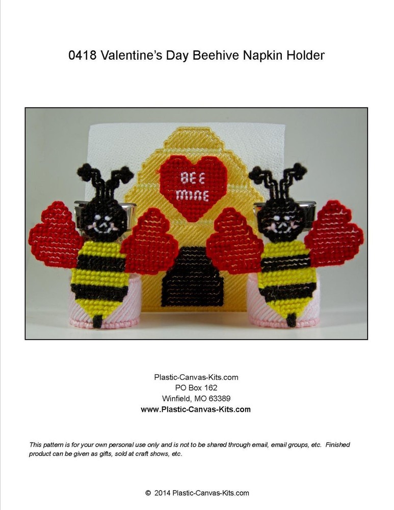 Valentine's Day Bee Hive Napkin Holder- Plastic Canvas Pattern or Kit