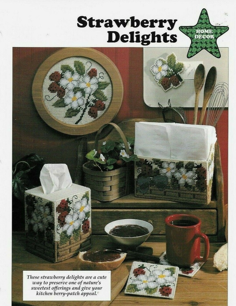 NEW STRAWBERRY DELIGHTS COASTER HOME DECOR PLASTIC CANVAS PATTERN INSTRUCTIONS