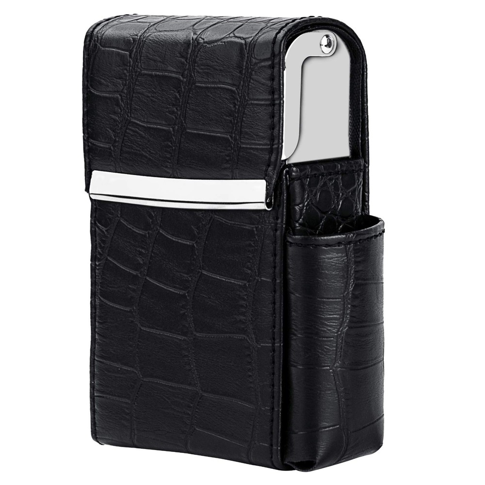 PU Leather Sliding Cigarette Box Case with Lighter Holder and Belt Loop for M...