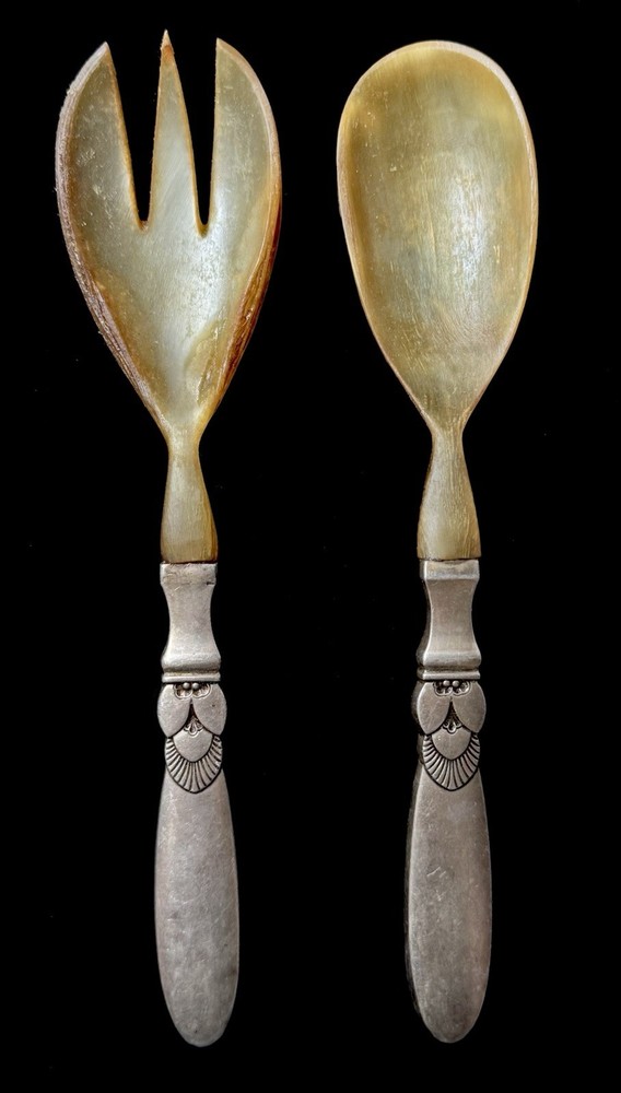Georg Jensen Sterling Silver Horn Serving Spoon Fork Set