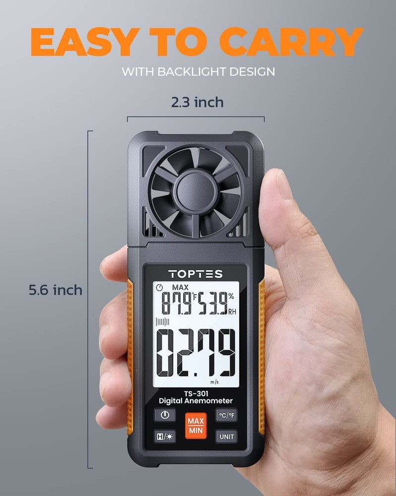 TS-301 Digital Anemometer, Wind Speed Meter with 2.26-inch Big Backlight LCD ...