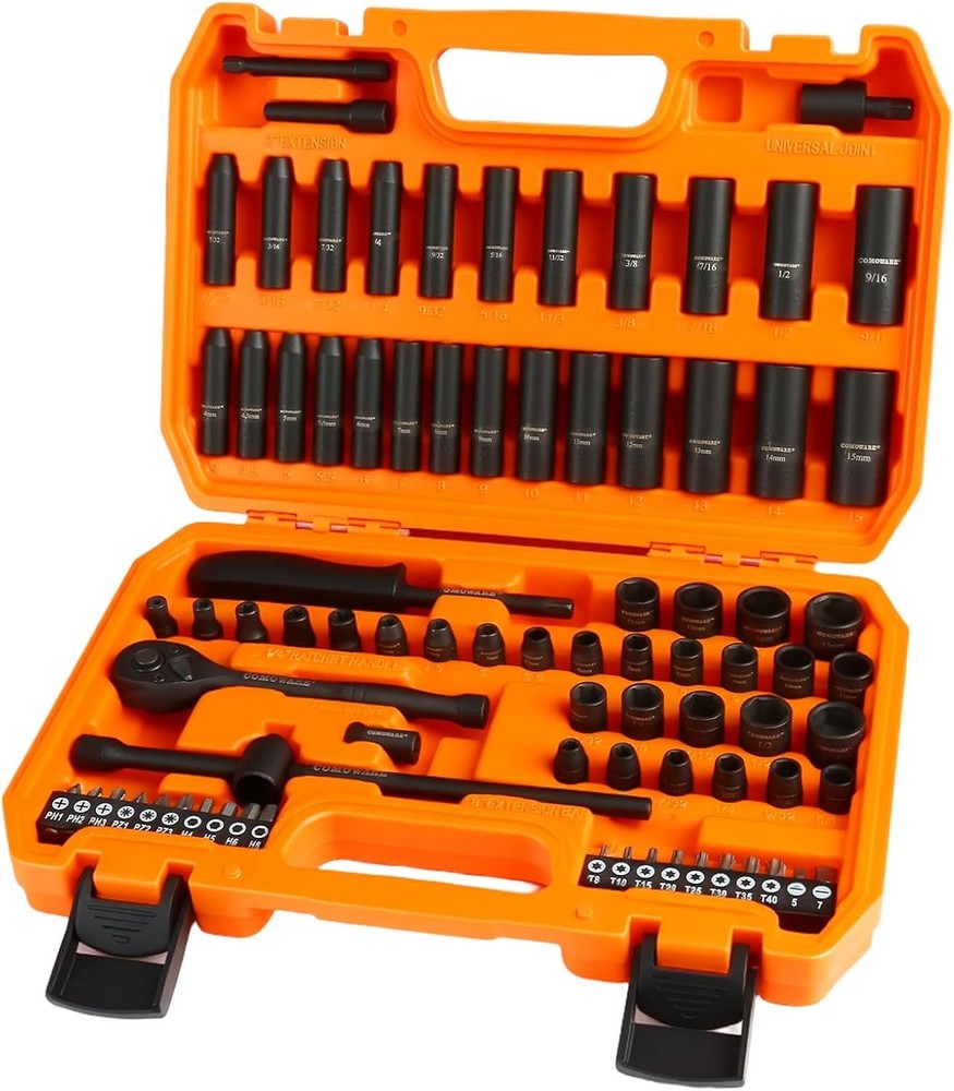 Complete 83-Piece Ratchet and Socket Set with Quick-Release Mechanism