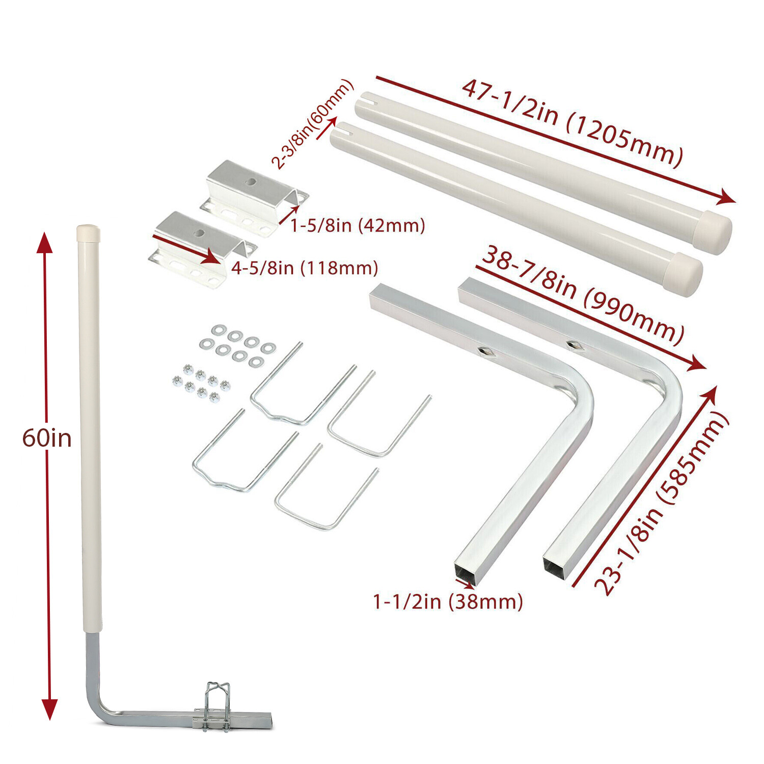 Pair 60" Boat Trailer Zinc-Plated Guide On Post Kit With PVC Poles Covers