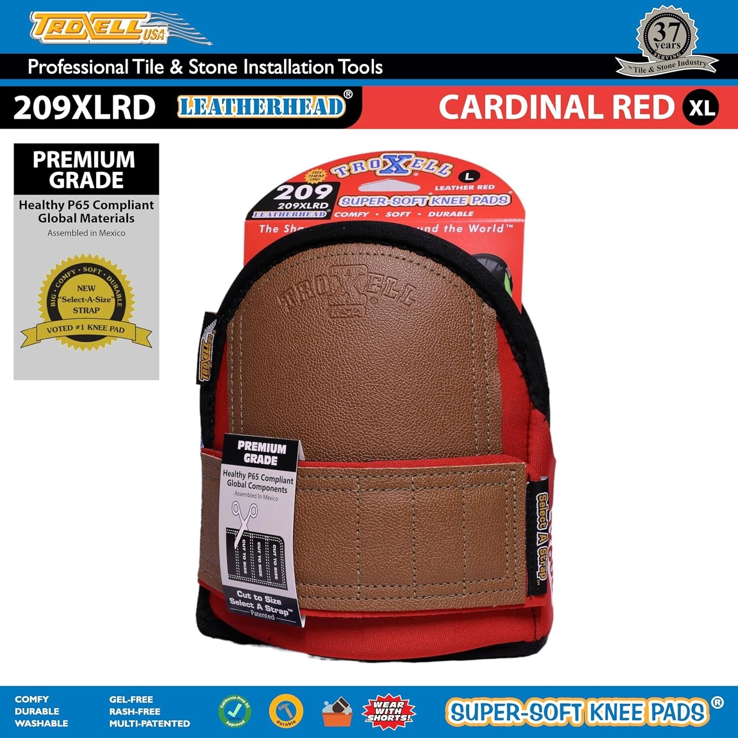 TROXELL USA SuperSoft Leatherhead Kneepads (Large-Sized-RED)