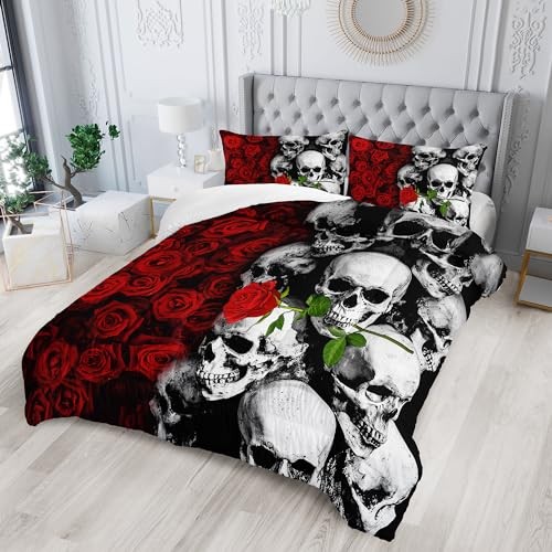 Skull Bedding Set Size,Goth Bedding Sets with Comforter,Skull Queen Skull 16