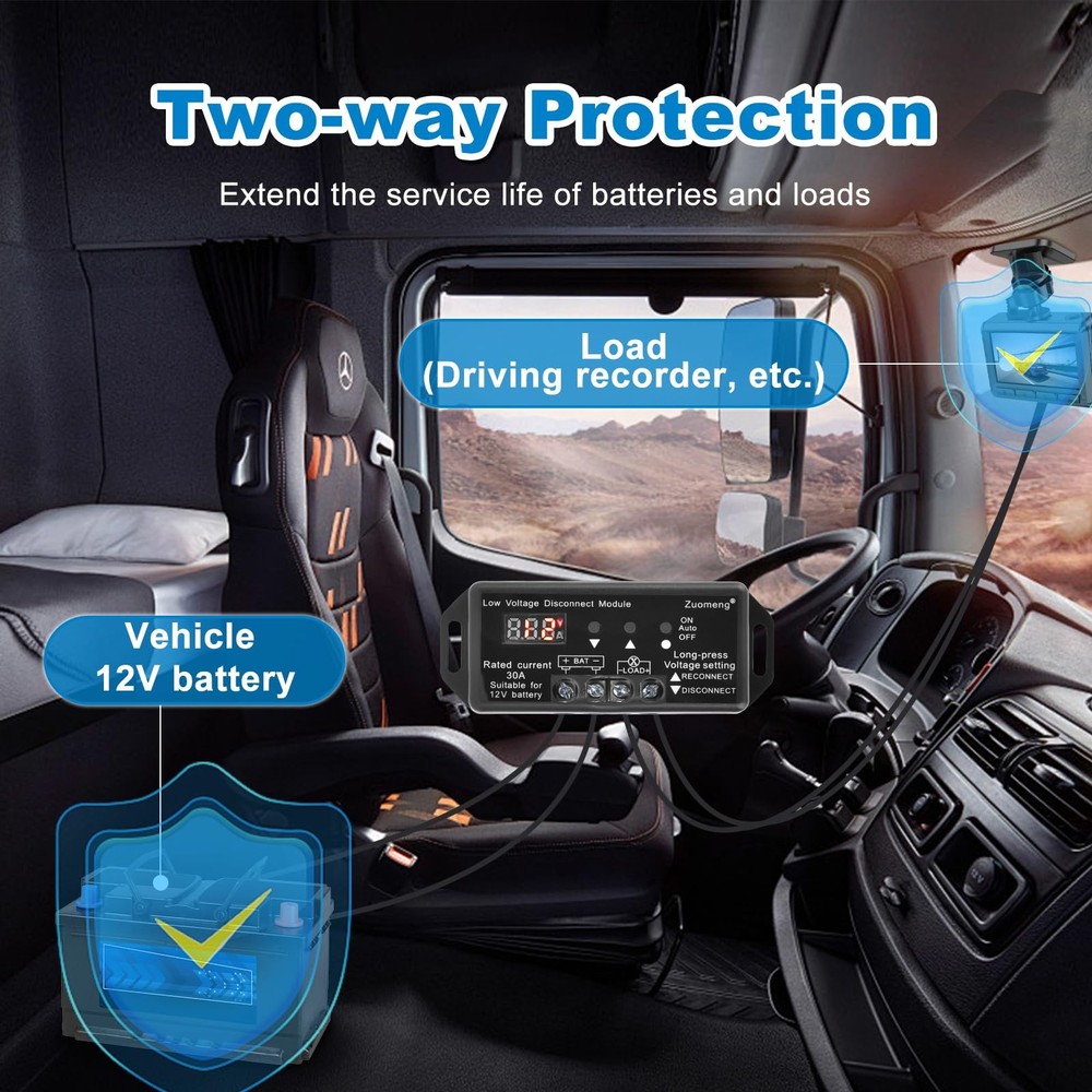 12V 30A Low Voltage Disconnect Module with Multi-Information Display and 0.1V...
