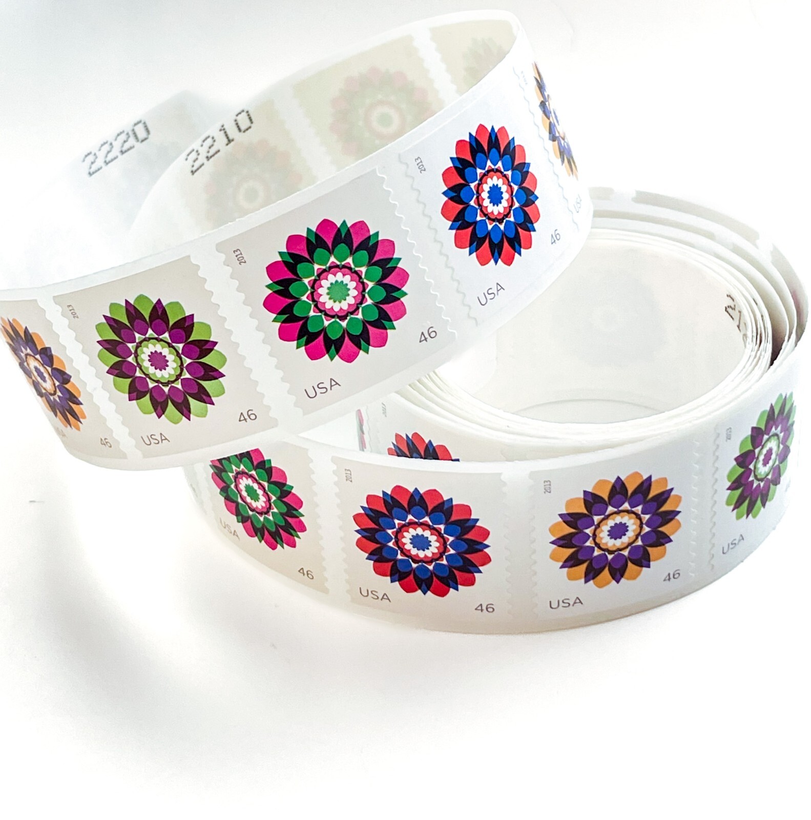 US # 4722-25 / 4725a Kaleidoscope Flowers 46c (2013) - Coil Roll 100 Stamps NEW!