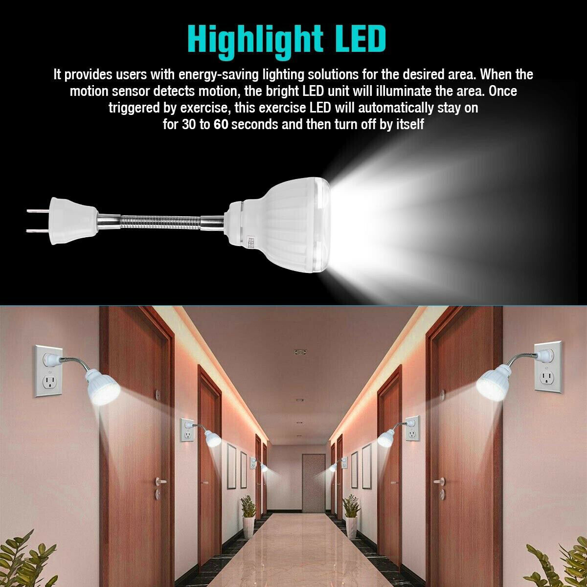 LED Sensor Night Light Motion-Activated AC Outlet Plug-In Wall Stair Lamp Indoor