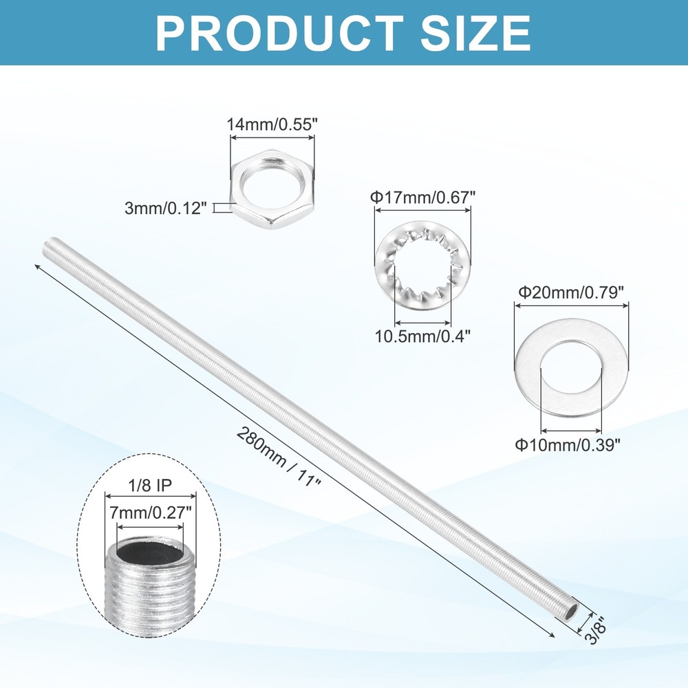 35Pcs 11" Lamp Pipe Kit with Nuts Washers 1/8IP Thread Fasteners Assortment