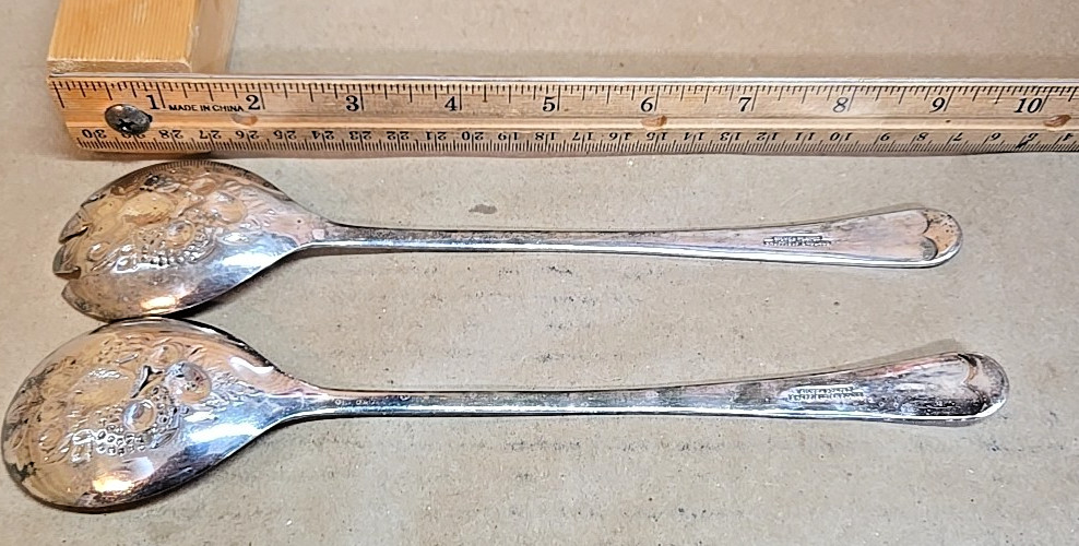 Vintage Two Piece Sheffield England Silverplate Serving Set; Fruit Theme; 9"