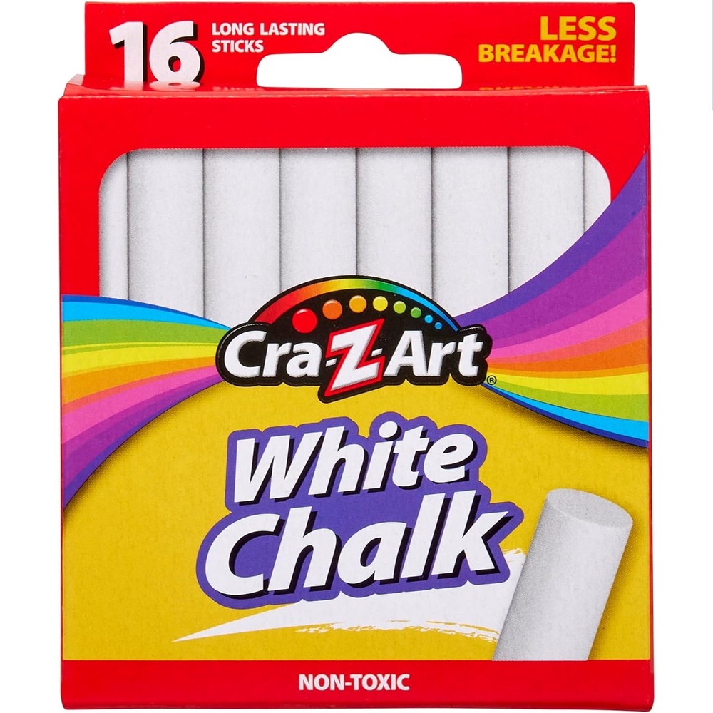Long-Lasting White Chalk Value Pack - 16 Non-Toxic Sticks for Creative Fun
