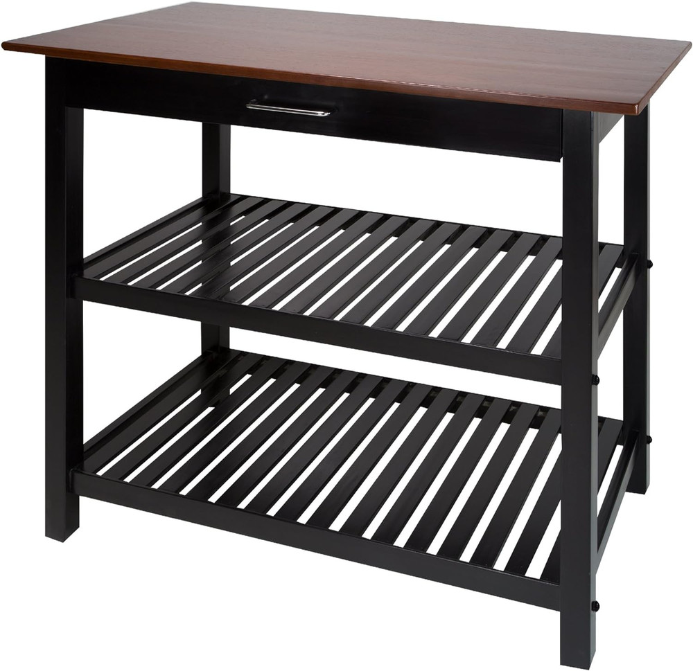 Kitchen Island with Solid American Hardwood Top, Walnut&Black