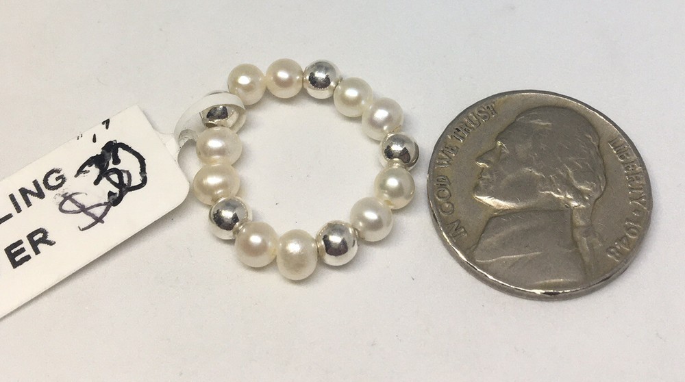 STERLING SILVER AUTHENTIC PEARL STRETCH RING SIZE 4 ADJUSTABLE GEMSTONE NEW