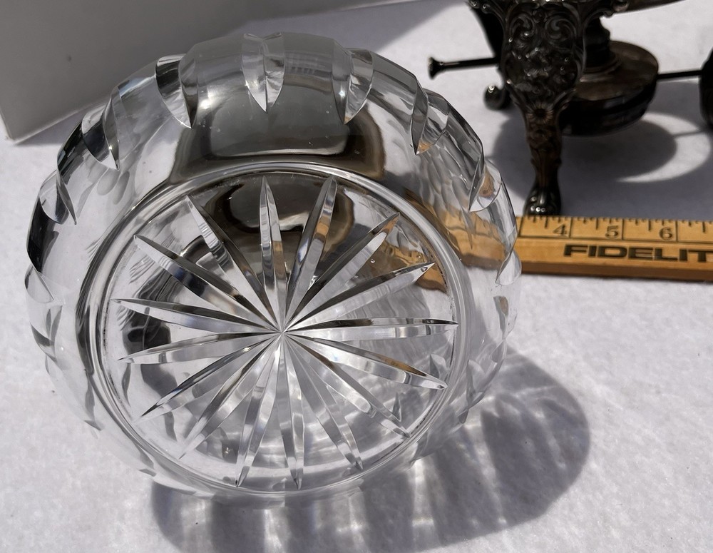 Vintage Cut Glass Pitcher Silverplate Stand Burner Grapes Pattern 11” Great