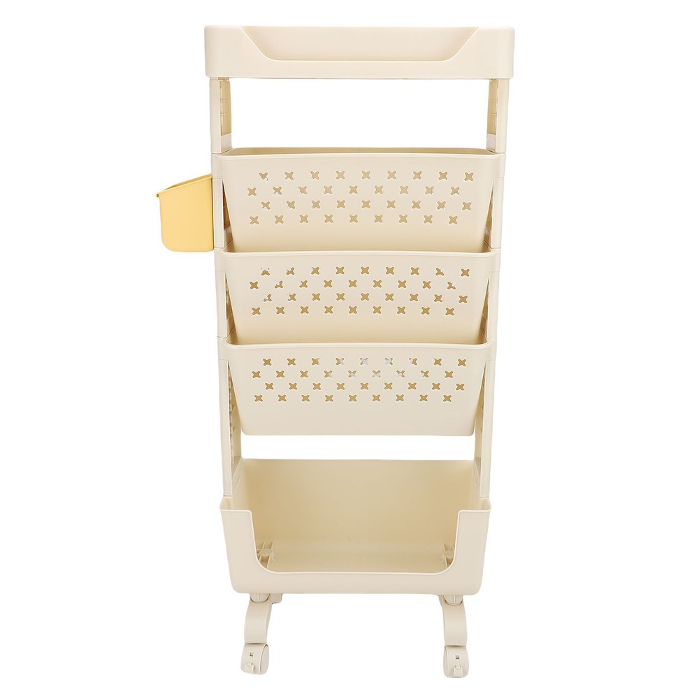 Rolling Book Cart 5 Tier PP Multi-Functional Movable Storage Book Rack White