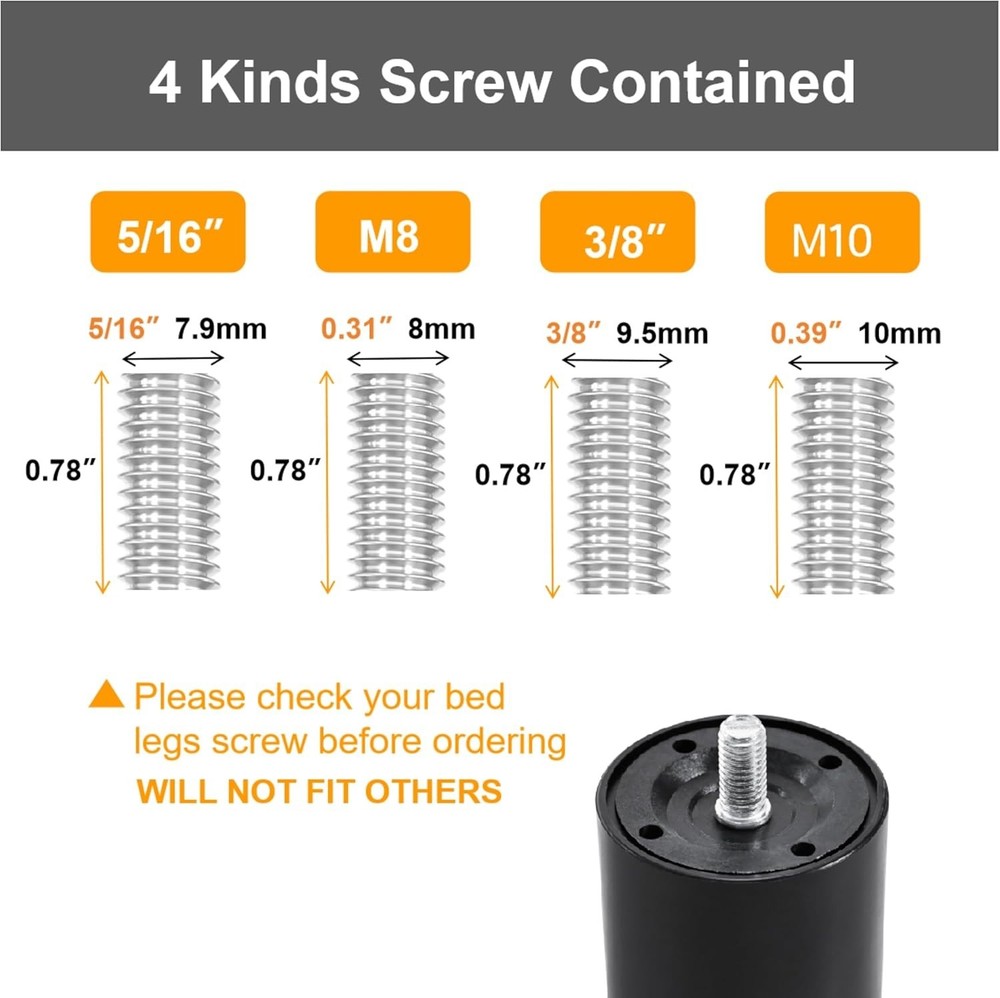 12 Inch Bed Legs Replacement for Adjustable Bed Base Frame, 3 in 1 Screw in L...