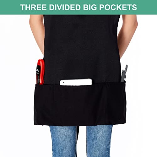 Jubatus 2 Pack 3 Pockets Adjustable Bib Apron Chef Kitchen Polyester Black