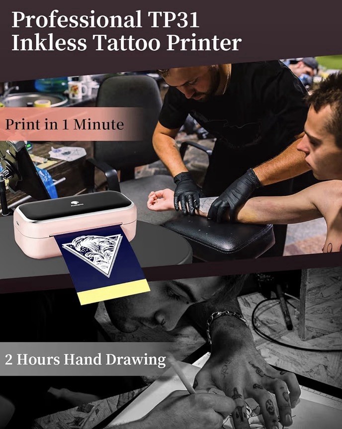 Phomemo TP31 Mini Tattoo Stencil Printer Bluetooth Pink w/ 30 Transfer Paper