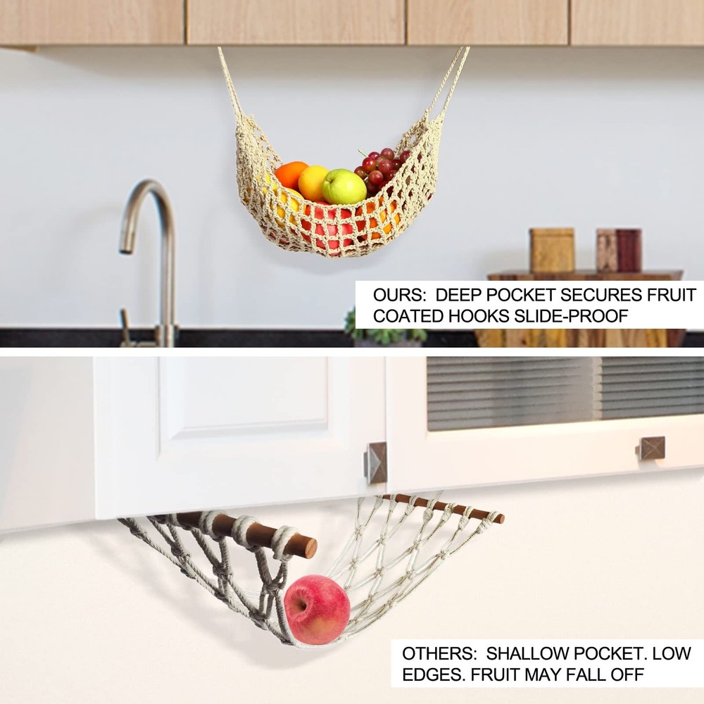 Fruit Hammock for Kitchen Under Cabinet,Large Macrame Fruit Hammock for Kitch...