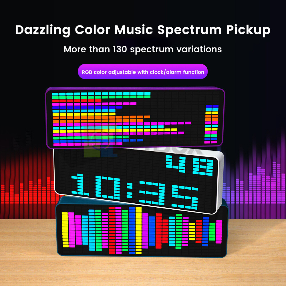 MIC+CABLE Sound Level Meter Clock LED Audio Display Music Spectrum Visualizer