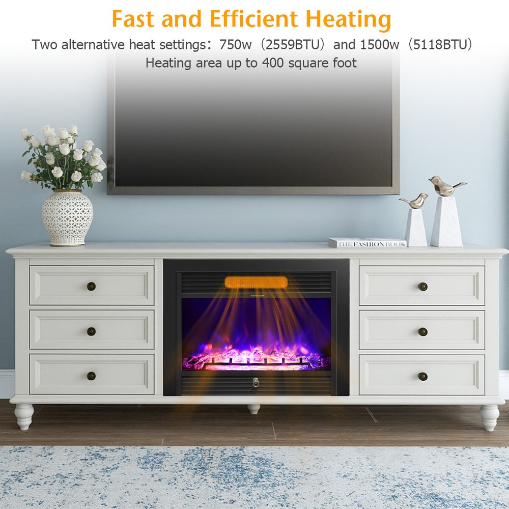 28.5" Wall Mount Fireplace Electric Embedded Insert Heater w/ Flame & Remote