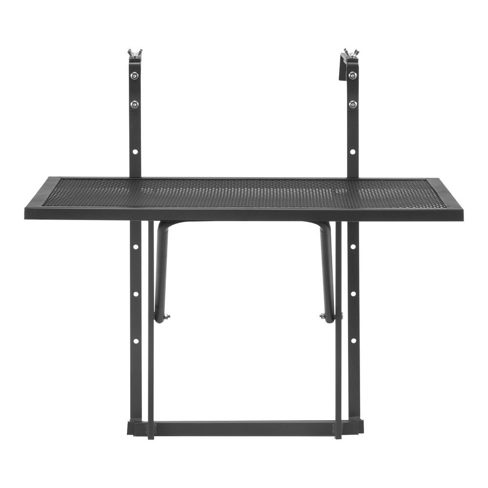 Balcony Hanging Table Outdoor Metal Folding Railing Table Adjustable Black
