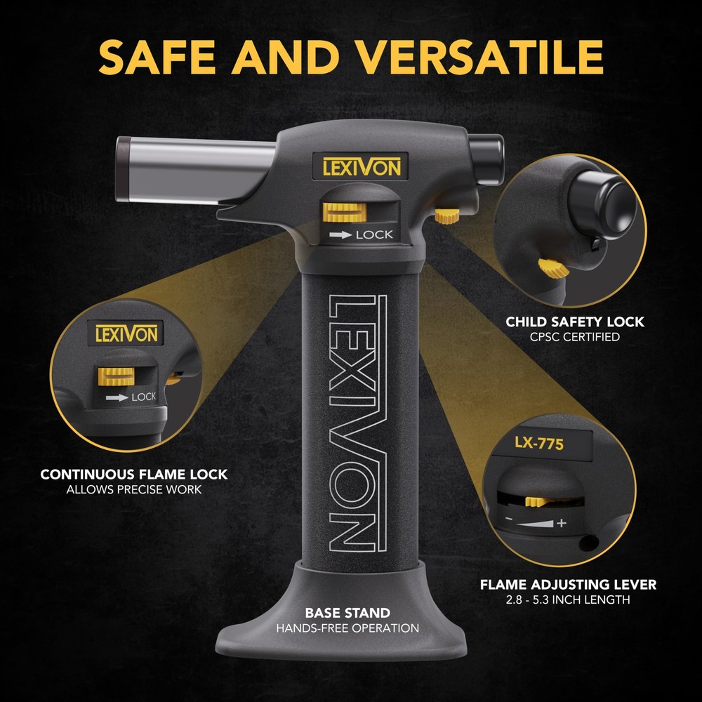 LEXIVON Butane Torch Lighter, Refillable Kitchen Cooking | Black