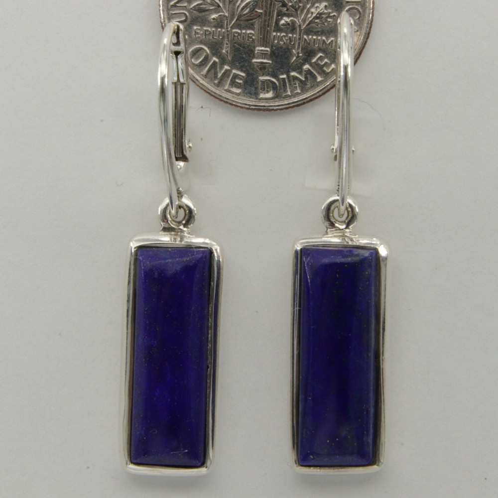 Blue LAPIS LAZULI Rectangle Square Earrings - 925 STERLING SILVER Leverback 2e