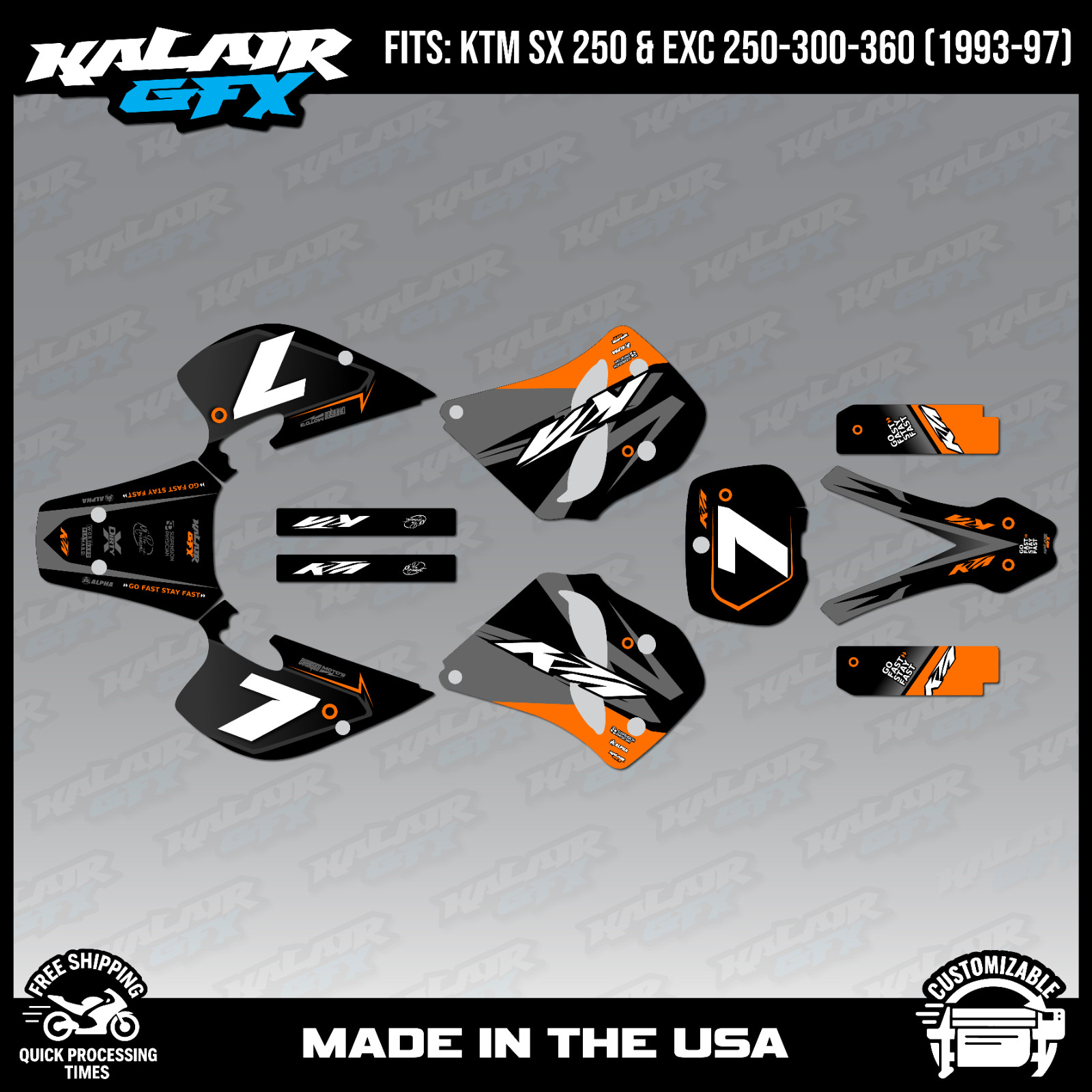 Graphics Kit for KTM 125/250/300/360 SX and EXC (1993-1997) Bolt Series - Orange