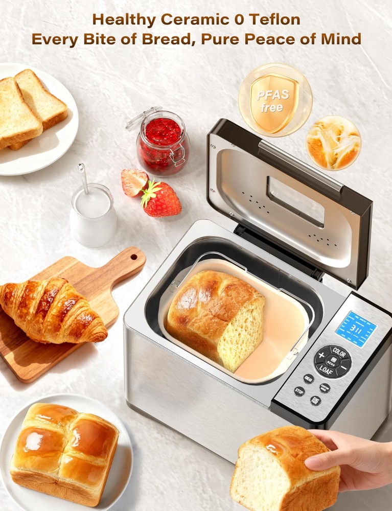 KBS 19-in-1 Programmable Bread Maker, 2LB Bread Machine with Healthy Ceramic Pan