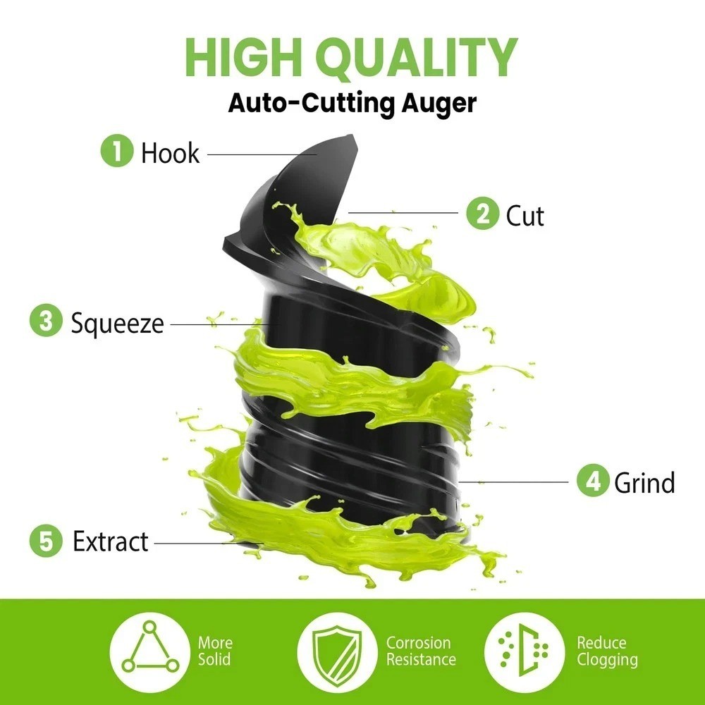 Cold Press Juicer 350W Slow Masticating Juice Extractor 6.5in Wide Feed Chute