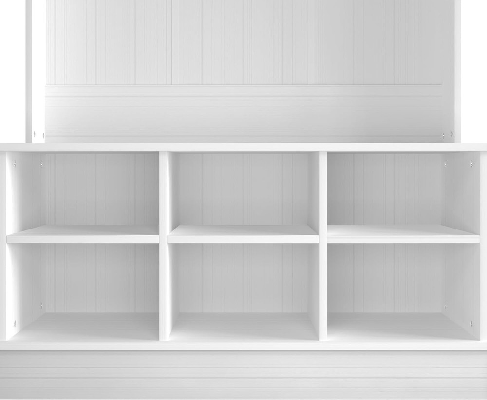 Entryway Hall Tree W/ Bench & 6 Storage Cubbies White