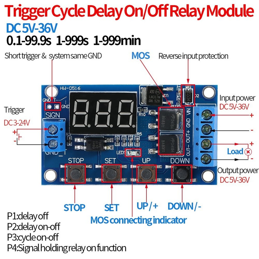 Time Relay, DC 5V-36V Trigger Cycle Delay Timer Switch Turn On/Off Relay Modu...