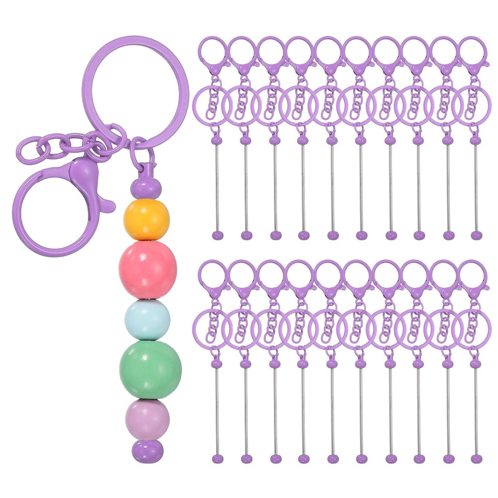 20Pcs Beadable Keychains, DIY Beaded Keychain Making Kit, Candy Purple