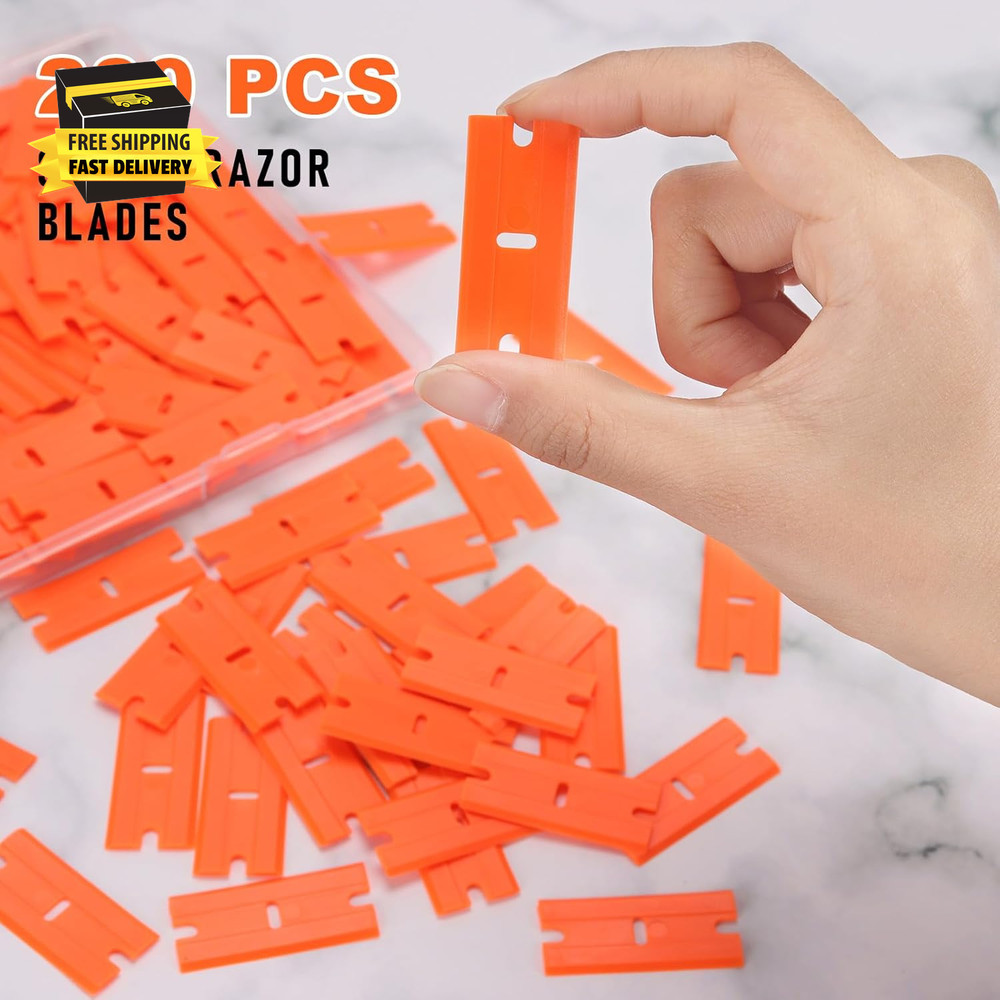 Plastic Razor Blades, 200 Pcs Double Edged Safety Scraper Blades, Plastic Scrape