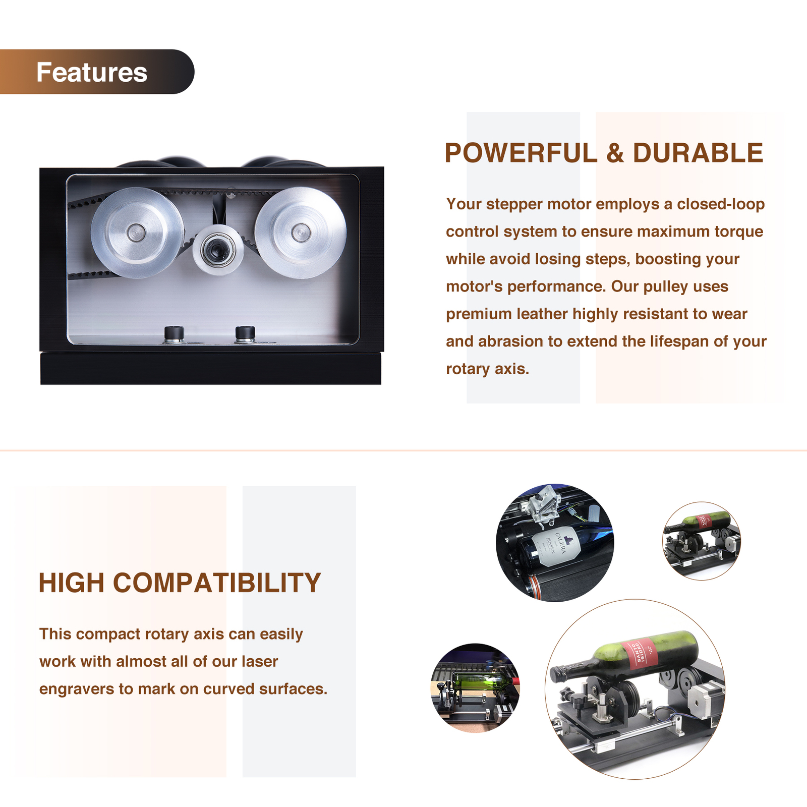 OMTech Rotary Axis for Cylinder Surface Rotation for CO2 Laser Engraver Cutter