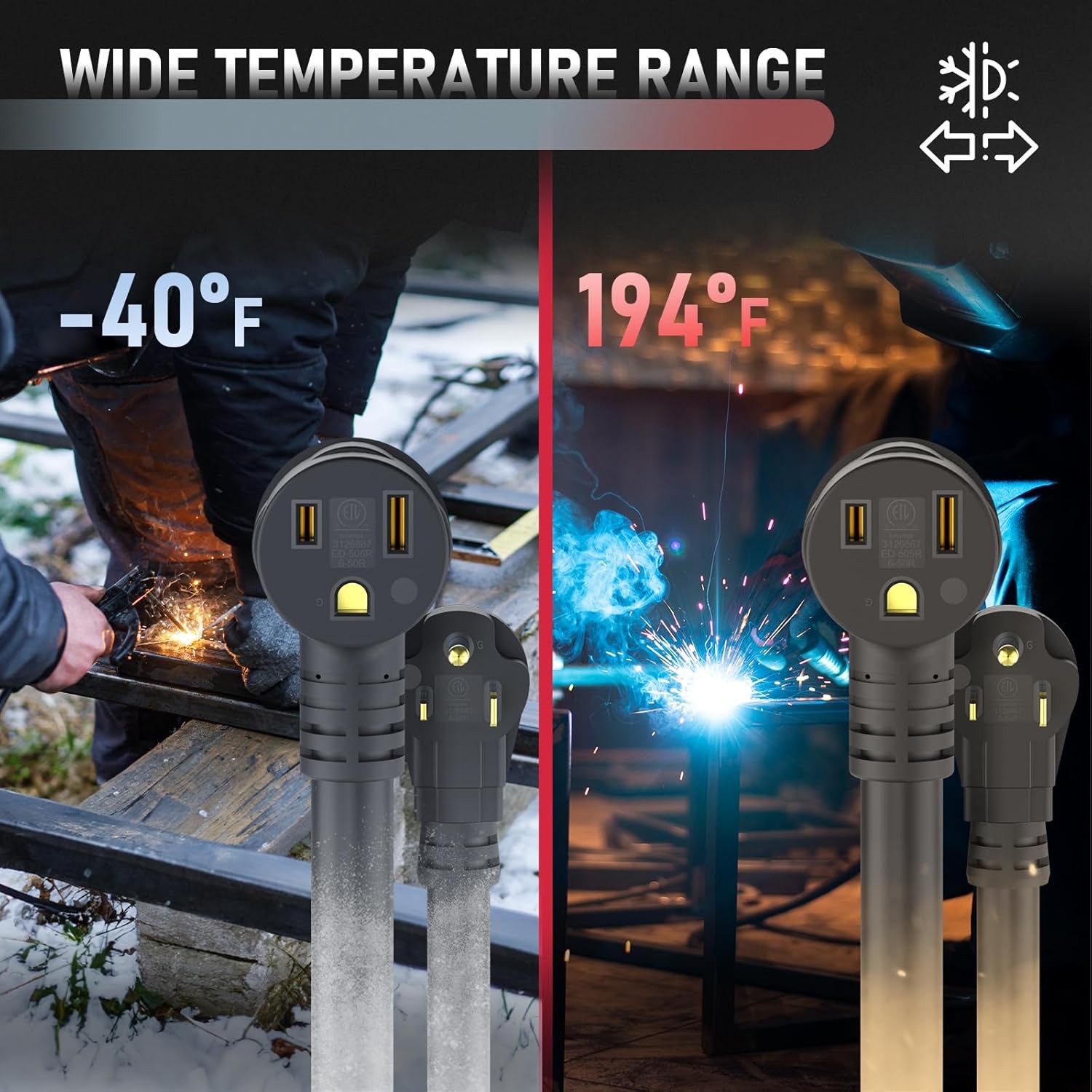 50ft 6 AWG Welder Extension Cord, NEMA 6-50P to 6-50R, 250V for Welding Machines