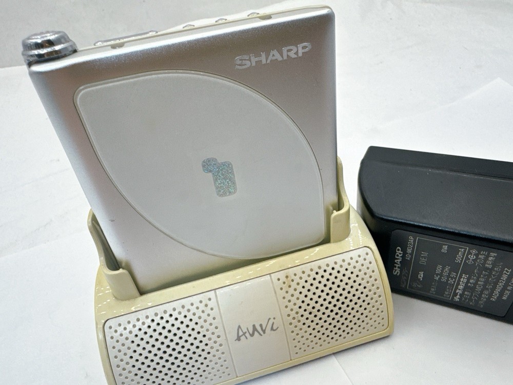 Sharp MD-DP700 Silver MiniDisc Player MDLP with Speaker Dock AC Adapter Tested