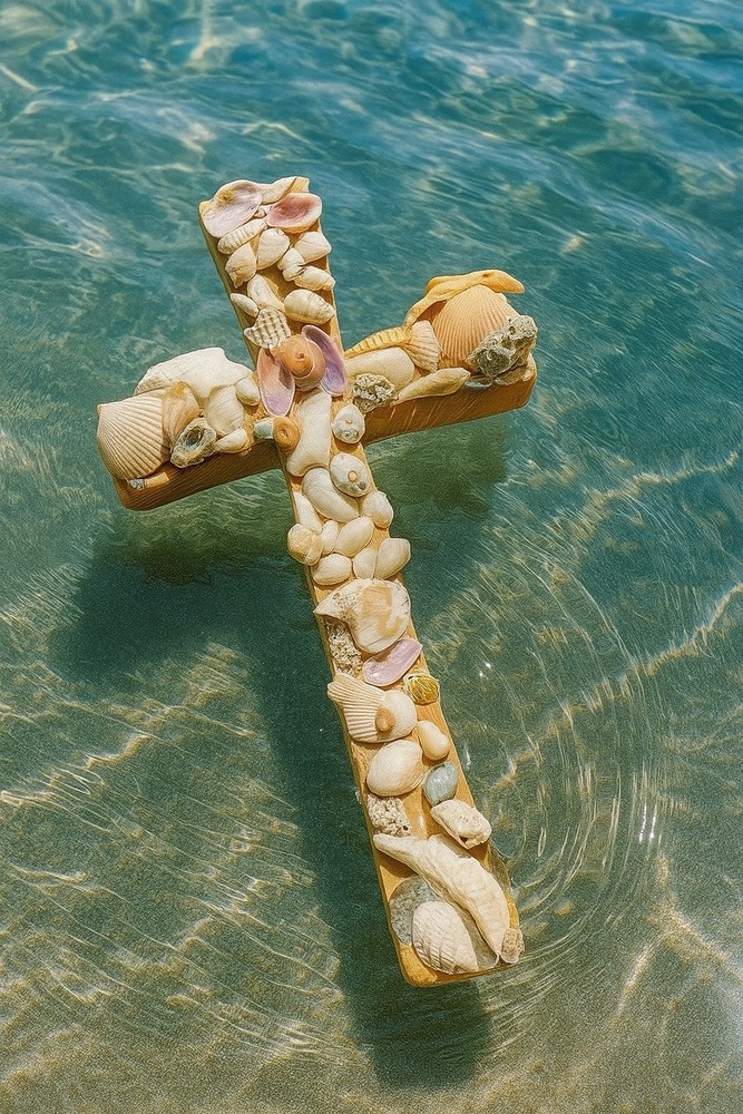 Seashell Wooden Cross Tabletop