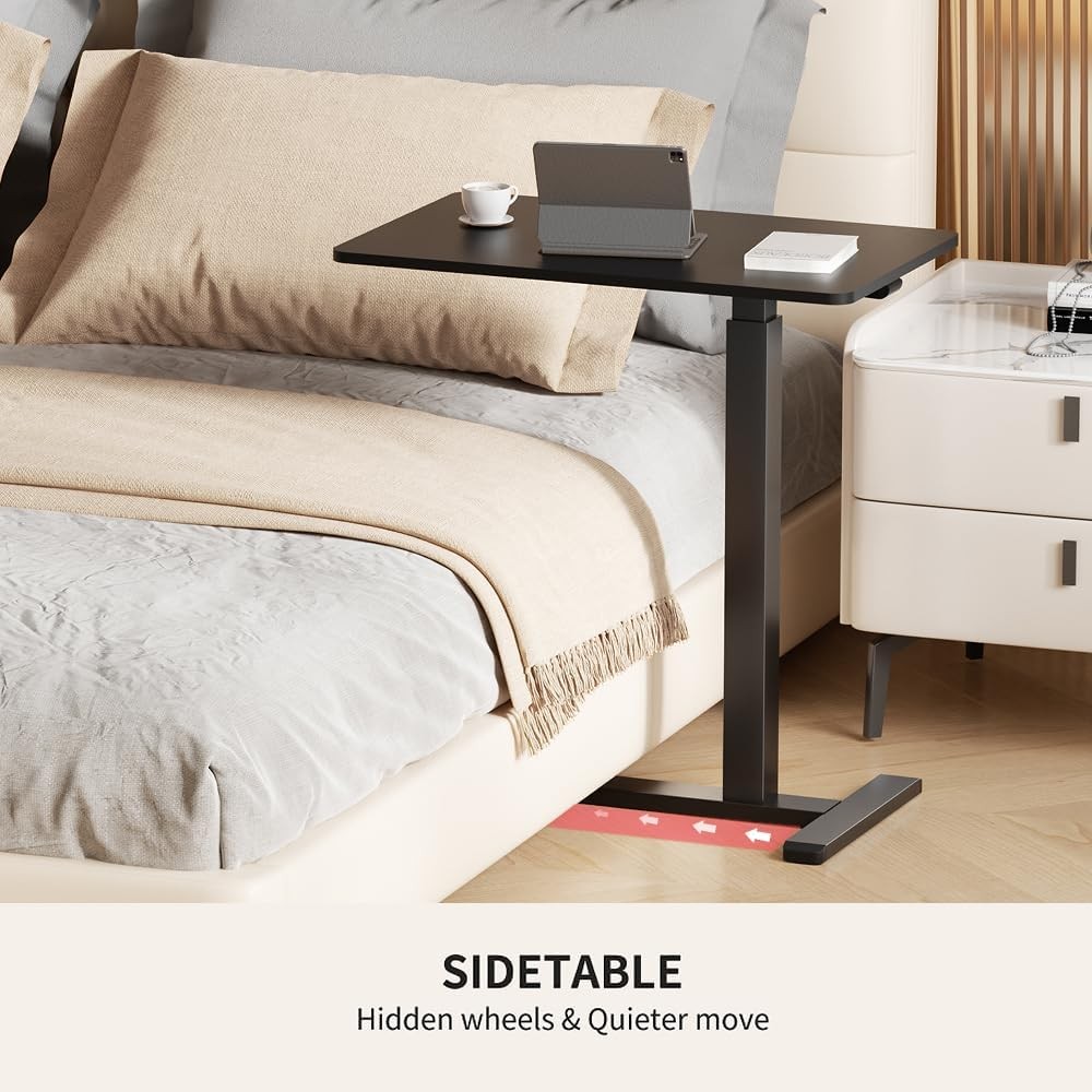 Overbed Bedside Table W/ Hidden Casters,Adjustable for Home Use Bed Table
