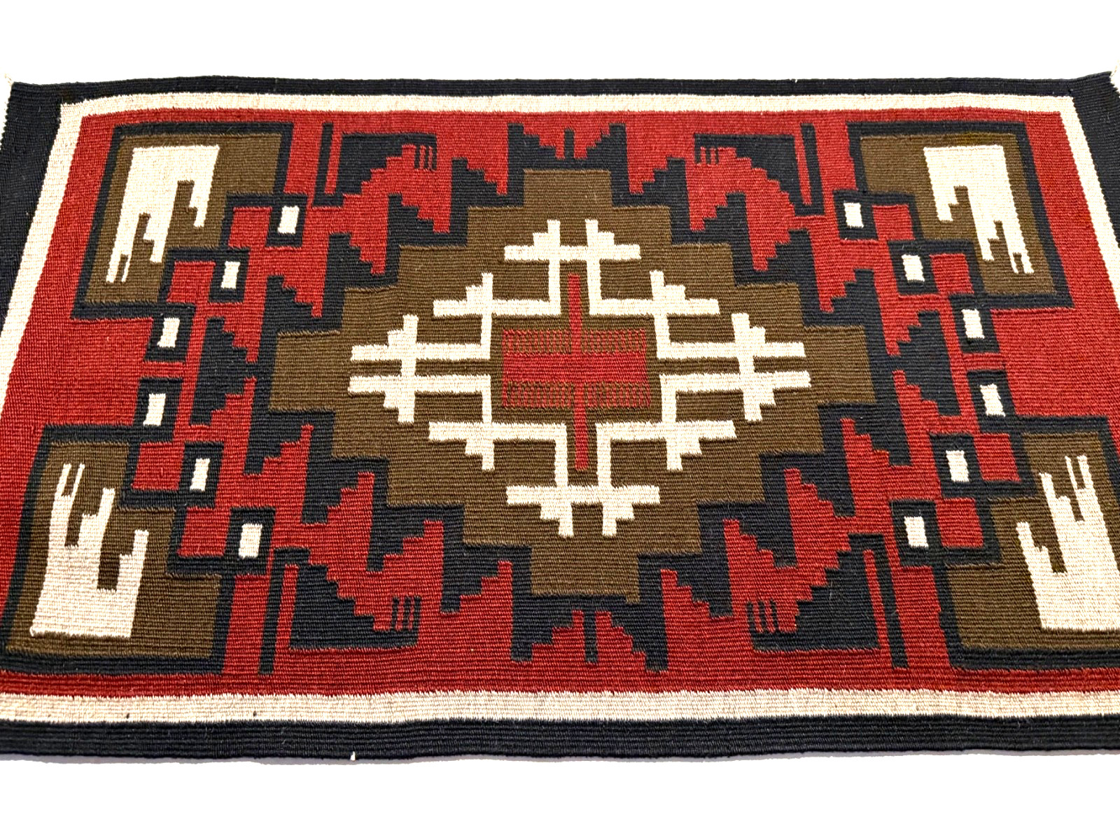 BEAUTIFUL NAVAJO GANADO RUG, INTRICATE DESIGN, HANDSPUN WOOL, 20TH C, MINT