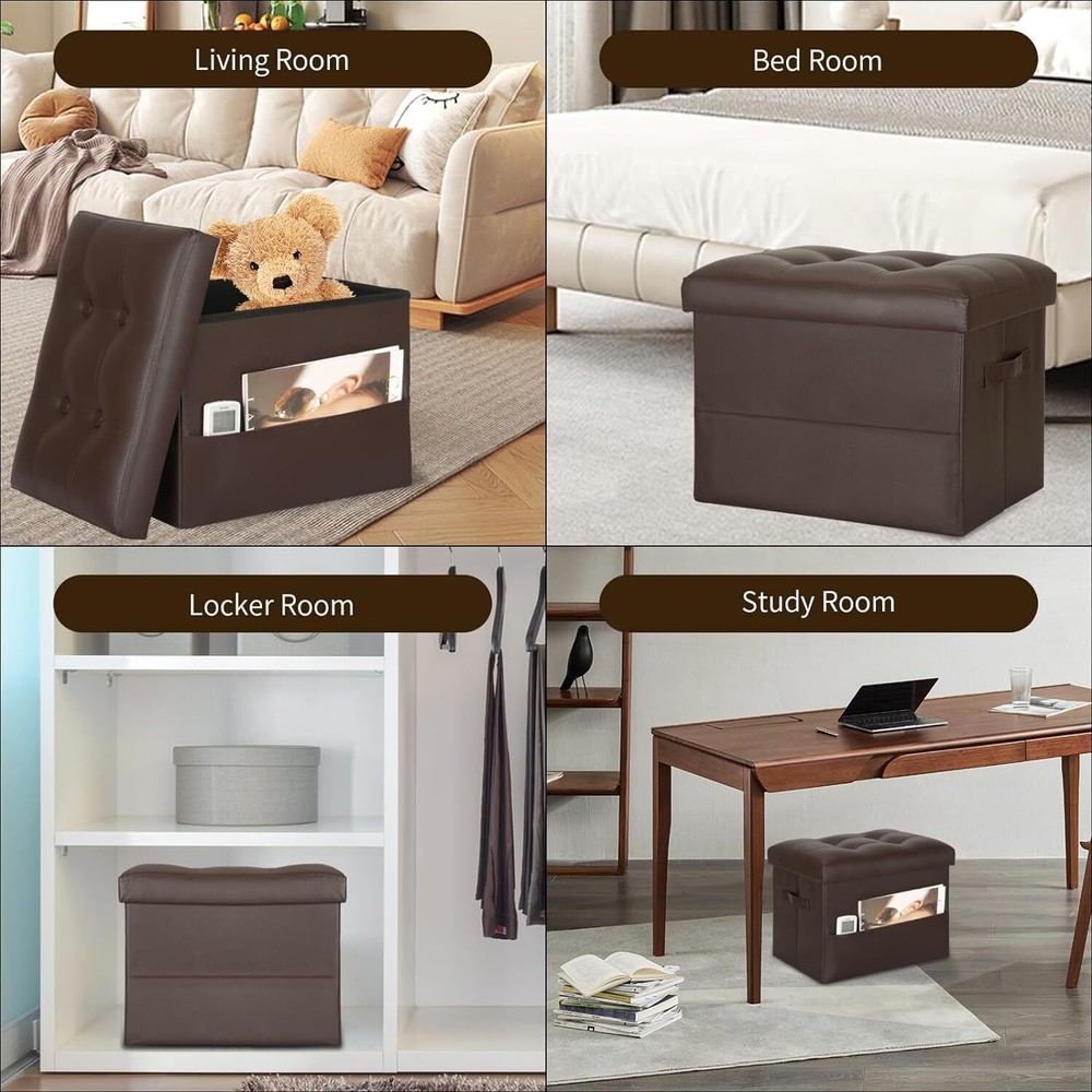 Storage Ottoman Foot Rest Stool, Foldable Leather Footstool Small, Brown