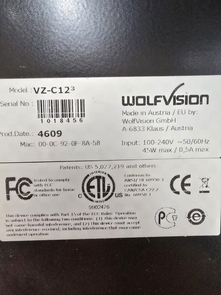 WolfVision VZ‑C12 Visualizer Document Camera – Made in Austria – Tested 