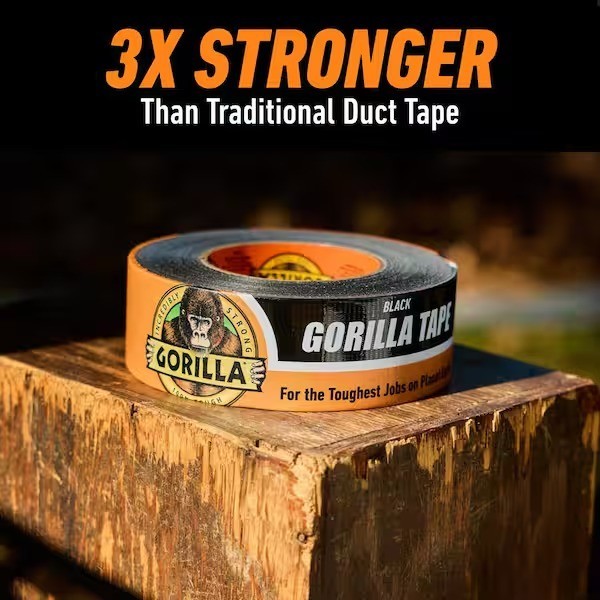 Heavy Duty Black Duct Tape Gorilla Tough Weather Resistant Large (10 yard) Roll